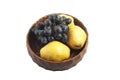 Grapes and pears in the wooden bowl Royalty Free Stock Photo