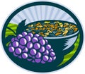 Grapes Raisins Bowl Oval Woodcut