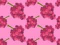 Grapes seamless pattern. Bunch of grapes in 3d style. Ripe grape berries of pink varieties. Design for printing on fabric,