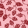 Grapes and vines seamless vector scribbled seamless pattern in red and pink