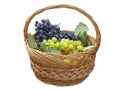 Grapes in wicker basket isolated over white Royalty Free Stock Photo