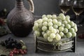 Grapes and wine in a jug and glasses Royalty Free Stock Photo