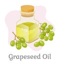 Grapeseed Oil in Bottle, Branch with Green Grapes