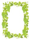 Grapevines plant frame A4 sheet banner. Rectangular border grape frame. Space place for text name or logo. Vector flat