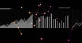 Graph and bar chart image over data points and connections on black background Royalty Free Stock Photo