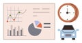 Data Analysis with Charts, Clock, and Vehicle Representing Time Management and Efficiency Royalty Free Stock Photo