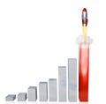Graph bars statisticks rocket launch 3d rendering