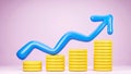graph with blue arrow on top the coins Royalty Free Stock Photo