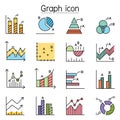 Graph, Chart, Diagram, Data, Infographic icon set filled outline style Royalty Free Stock Photo