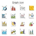 Graph, Chart, Diagram, Data, Infographic icon set filled outline style. Colorful Linear Set Vector Line Icon Royalty Free Stock Photo