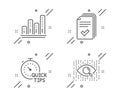 Graph chart, Handout and Quick tips icons set. Artificial intelligence sign. Vector