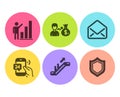 Graph chart, Mail and Escalator icons set. 24h service, Sallary and Security signs. Growth report, E-mail. Vector