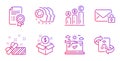 Graph chart, Present and Employees teamwork icons set. Certificate, Secure mail and Airplane travel signs. Vector