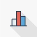 Graph chart, statistic diagram thin line flat color icon. Linear vector symbol. Colorful long shadow design.