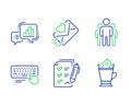 Graph chart, Survey checklist and Group icons set. Computer keyboard, Love letter and Latte coffee signs. Vector Royalty Free Stock Photo