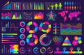 Graph charts business collection of glowing colorful diagrams, vector illustrations set for infographic. Infocharts Royalty Free Stock Photo
