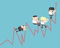 Graph concepts, businessmen swarming stock graphs, rising teamwork