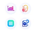 Graph, Cpu processor and Face verified icons set. Project deadline sign. Vector