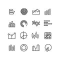 Graph, data chart, statistics representation, business diagram vector thin line icons