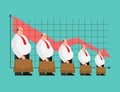 Graph for decline in working people. Rising unemployment. Office clerks stand in line. Concept for infographics of unemployment