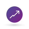 Graph, diagram arrow up in circle. White symbol on purple gradient circle. Growth and success concept. vector illustration