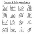 Graph, Diagram & chart icons set in thin line style
