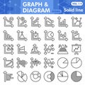 Graph and diagram line icon set, growth chart symbols collection or sketches. Analytic chart solid line with headline Royalty Free Stock Photo