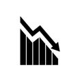 Graph down. Black icon graph decline with arrow. Hologram statistic. Deficit direction business. Analysis information forecast
