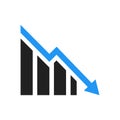 Graph down icon. Chart below and loss, reduction symbol. Flat Vector Royalty Free Stock Photo