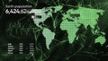 Graph of earth's population. Motion. Animated world map with moving lines and graphs. 3D animation of analytical map