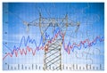 Graph about energy production - concept in jigsaw puzzle shape with power tower and transmission lines