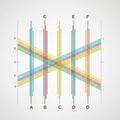 Graph featuring intersecting colored lines in blue green yellow red and Royalty Free Stock Photo