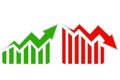 Graph going Up and Down sign with green and red arrows Royalty Free Stock Photo
