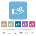 Graph in hand flat icons on color rounded square backgrounds