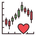 Graph and Heart for Investor and Trader vector Financial Overview colored icon or logo element