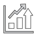 A graph icon with an arrow, representing trend, growth, increase, decrease, change, data visualization, statistics, analytics,