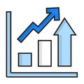 A graph icon with an arrow, representing trend, growth, increase, decrease, change, data visualization, statistics, analytics,