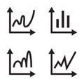 Graph icon set, simple chart symbol, black isolated on white background, vector illustration.
