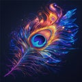 Illustration of a fairy peacock feather, blue red and yellow colors Royalty Free Stock Photo