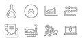 Graph, Internet downloading and Mail newsletter icons set. Methodology, Cognac bottle and Swipe up signs. Vector