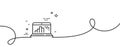 Graph laptop line icon. Column chart sign. Continuous line with curl. Vector
