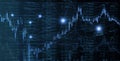 Graph line of trade stock market and index number on glow blue light banner business background