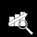 Graph magnifier icon for web design isolated on dark background