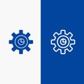 Graph, Marketing, Gear, Setting Line and Glyph Solid icon Blue banner Line and Glyph Solid icon Blue banner