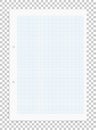 Graph paper sheet with blue pattern on transparent background. Royalty Free Stock Photo