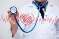 graph red heart with the heart is a part of a cardiogram with stethoscope
