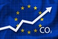 Graph of rising carbon dioxide level in EU. Air pollution concept. Ecological catastrophe Royalty Free Stock Photo