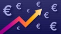 Graph show value growth of euro, modern trendy colors, gradient arrow and purple eur symbols