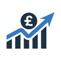 Graph, statistics, pound growth icon. Simple vector on isolated white background