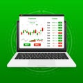 Graph of Stock Market chart on laptop screen. Trading strategy concept. Candlestick chart of technical analysis. Index Royalty Free Stock Photo